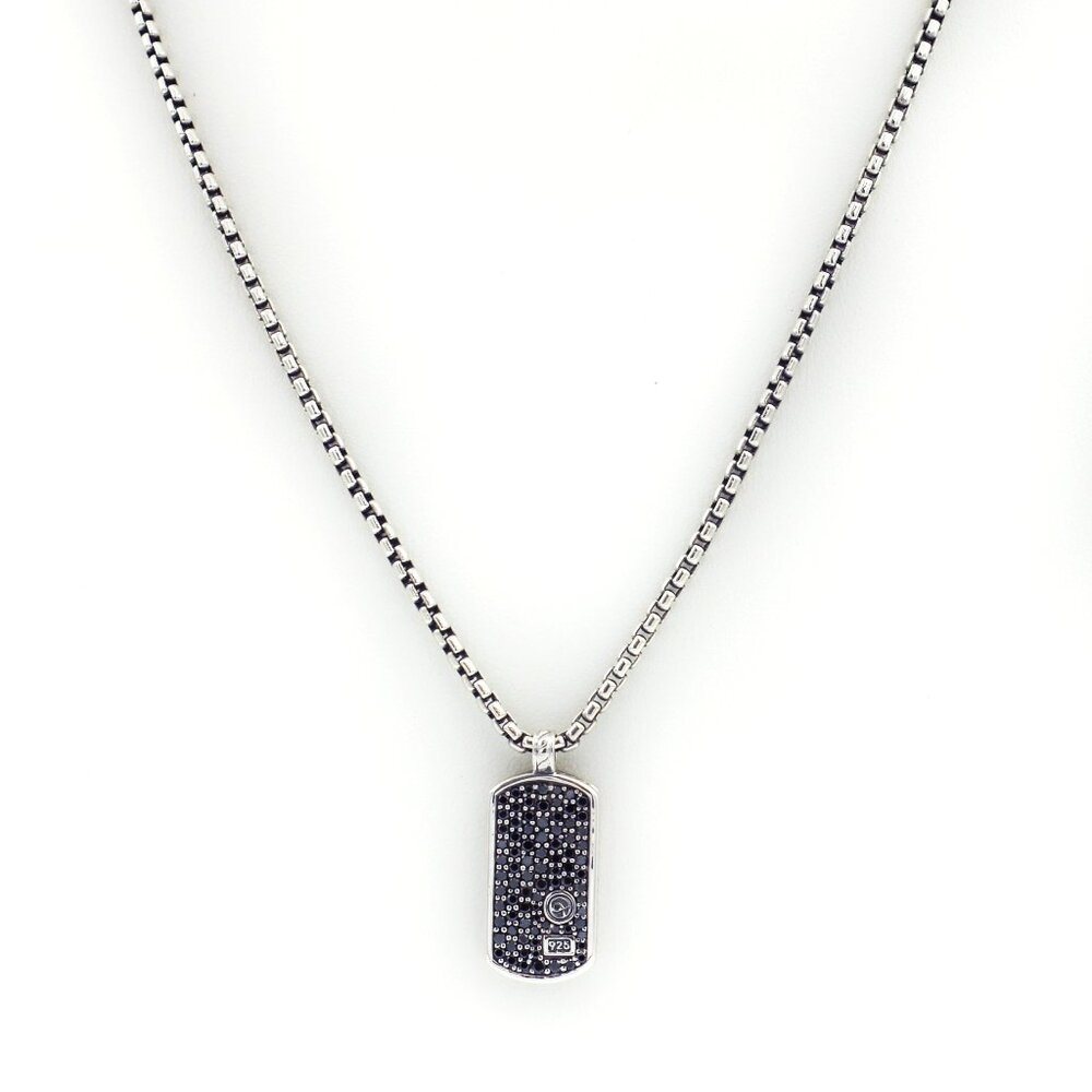 David Yurman 925 Black Diamond Dog Tag Pendant Necklace
